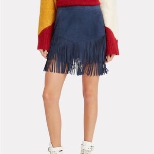 INTERMIX Skirts Intermix Blue Maris Fringe Suede Size Poshmark